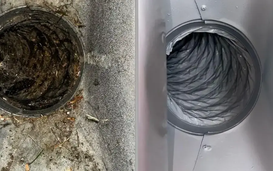 Air duct interior before and after cleaning
