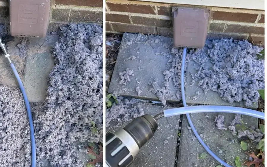 Exterior dryer vent hood with lint and a cleaning brush cable