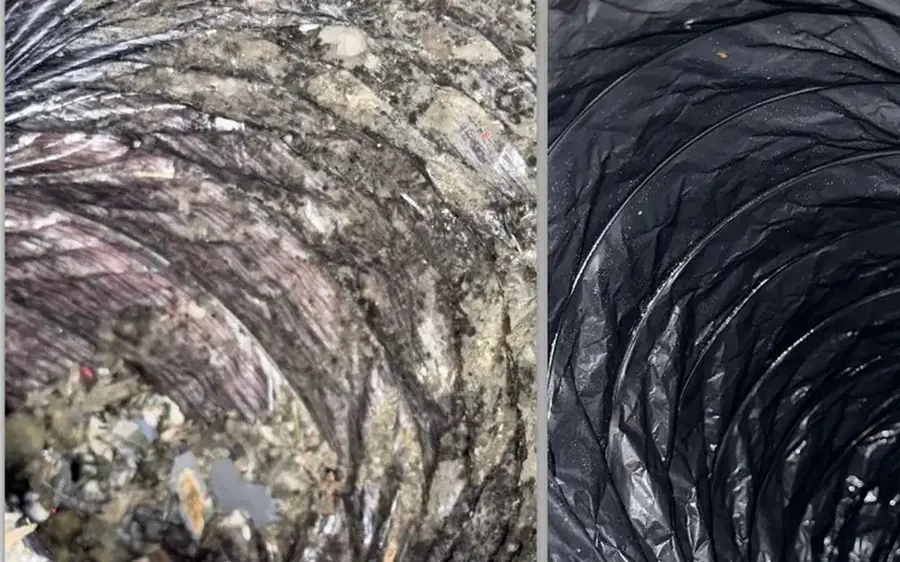 Duct interior before and after HVAC cleaning